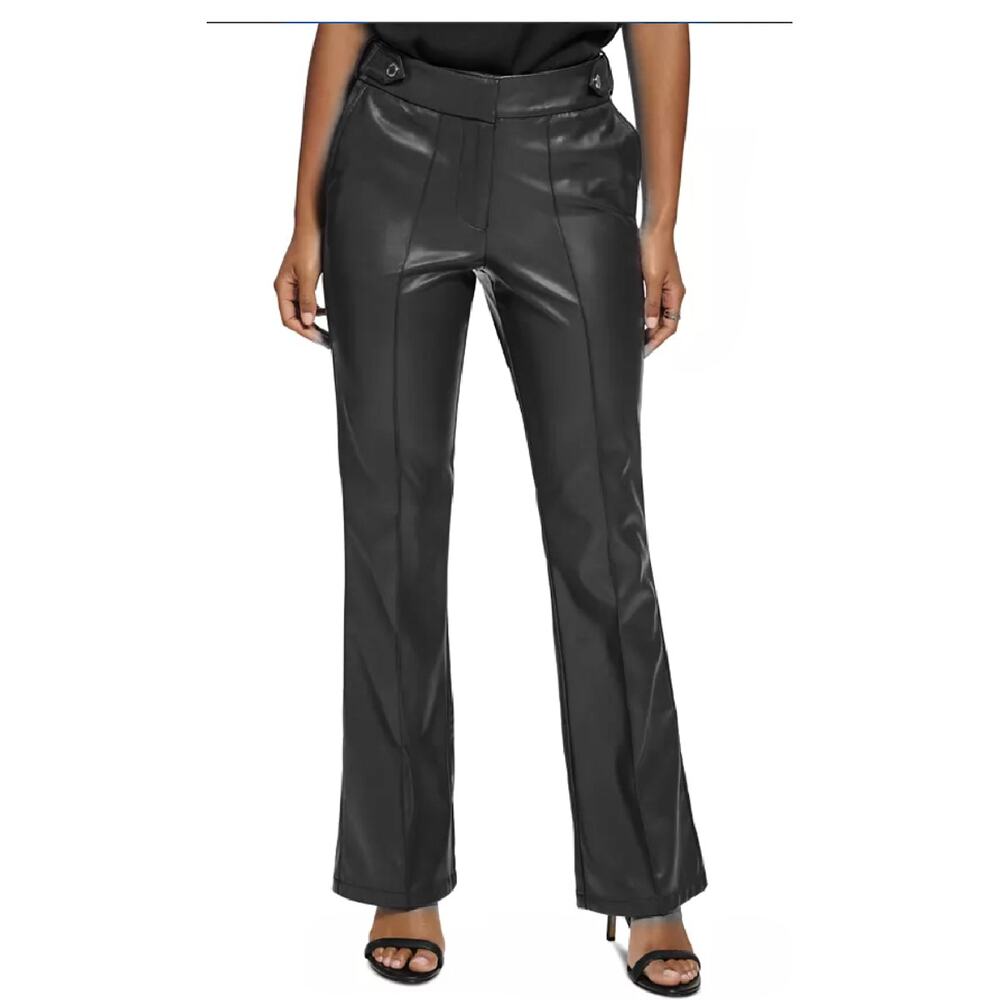 Calvin Klein Women's Faux Leather High Rise Flare Leg Pants Size 10
